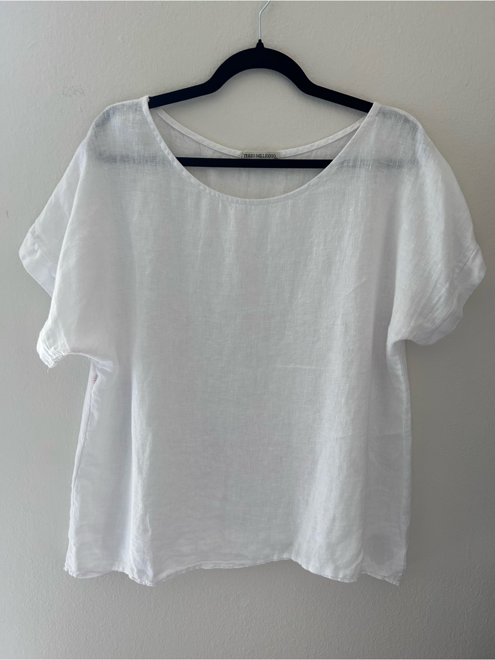 Italian Linen Short Sleeve Top Coastal Abalone Mother of Pearl Large Resort